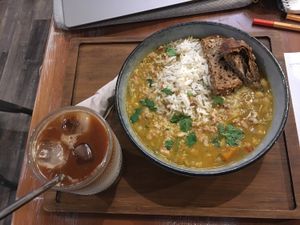 Dish of the day. Curry w/ basamati rice at La Colectiva Cafe in Madrid