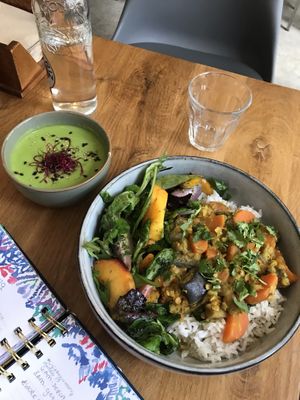 Best meal ever. Meal of the day that soup was insane! at La Colectiva Cafe in Madrid