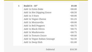 Order summary at Zaucer Pizza in Redmond