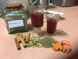 cinnamon , ginger, cardamom, anniseed and tumeric and honey tea . great for winter at Nabiha's Kitchen in Wagga Wagga