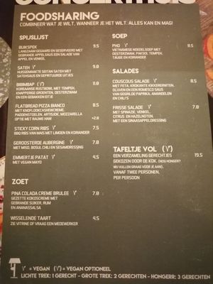 Menu at Het Concerthuis in Groningen