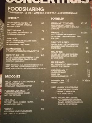 Menu at Het Concerthuis in Groningen