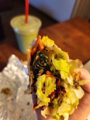 Tofu wrap with green smoothie at CoreLife Eatery in Henrietta