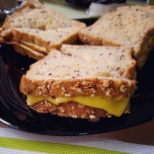 Sandwich with vegan cheese and smoked ham at Vegana By Tentúgal in Porto