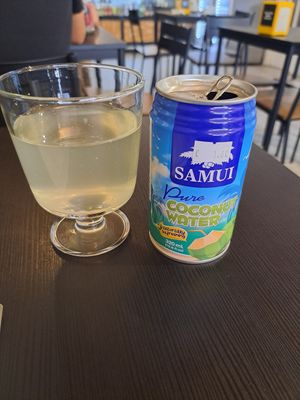 £1.60 for pure coconut water! at Vegana By Tentúgal in Porto