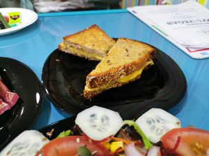 Grilled cheese sandwich (good!) at Vegana By Tentúgal in Porto