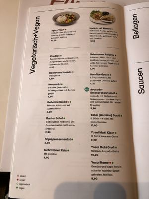 Vegan and vegetarian section  at Akakiko in Linz