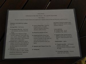 The tea menu at Kaingavai Water Garden in Rarotonga