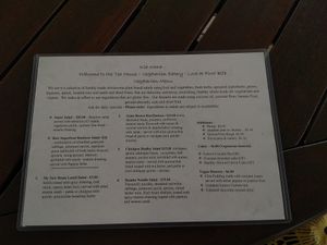The food menu at Kaingavai Water Garden in Rarotonga