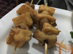 tofu skewer starter  at Kamthai Thai in Whitby