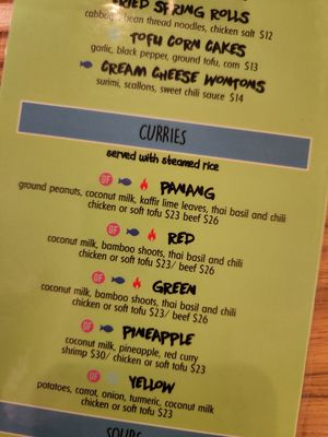 Part of the Menu at Woody's Thai Kitchen in Seward