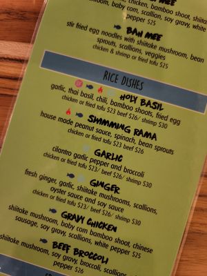 Part of the menu at Woody's Thai Kitchen in Seward