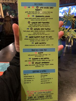 Rice menu  at Woody's Thai Kitchen in Seward