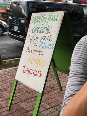The sign we saw on the street that got our attention at Rugula in Jaco