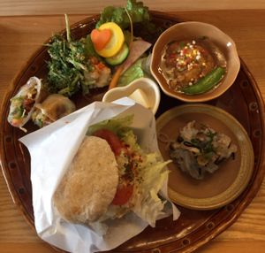 Vegan burger lunch set at Coco-natural in Takasago