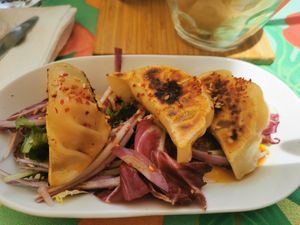 Vegan gyozas at Condende in Sevilla