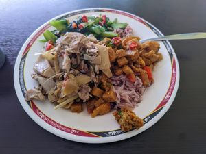 Rice with 3 toppings, 45 Baht at Tien Sieng Vegetarian Foods in Chiang Mai