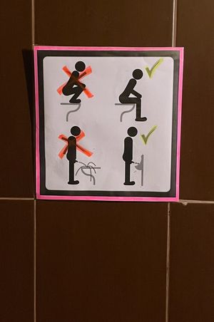 Great sign in toilet  at Tien Sieng Vegetarian Foods in Chiang Mai