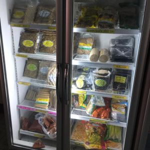 Vegetarian foods (mostly mock meats) for sale at Tien Sieng Vegetarian Foods in Chiang Mai