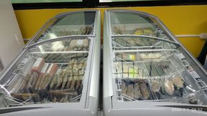 Fridge of mock meats at Tien Sieng Vegetarian Foods in Chiang Mai