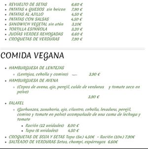 Carta ovolacto y vegana at Hermanos Egea in Madrid