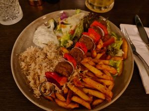 Vegan meatball kebab at Olive Tree Brasserie in Chester