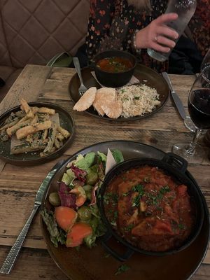 Sweet Potato & Chickpea Tagine & Moussaka with Courgette Fries   at Olive Tree Brasserie in Chester