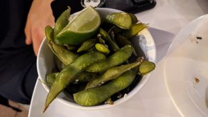 Garlic edamame at Ohana in Jaco