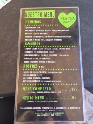 Menú vegano at Platea de Almagro in Almagro