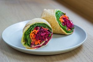 Vegan salad wraps will a variety of plant based fillings. at Juice by Nature in Amsterdam