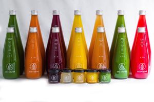 Variety of cold pressed juices at Juice by Nature in Amsterdam