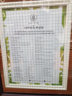 menu at Juice by Nature in Amsterdam
