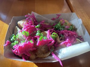 2 sets of fried vegan dumplings - curried sweet potato and five spice tofu shiitake  at Mei Mei in Boston