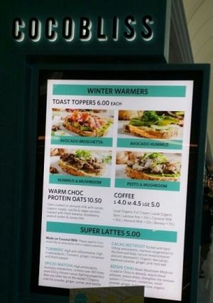 wall menu at Coco Bliss in Upper Mount Gravatt