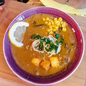 Great Vegan Ramen soup at OM NOM NOM in Lviv