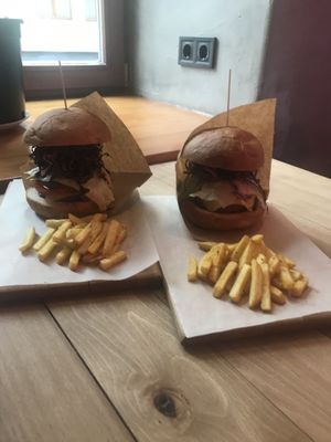 The famous BEYOND MEAT BURGERS at OM NOM NOM in Lviv