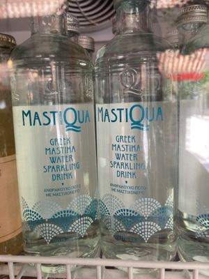Mastica sparkling water found in the fridge inside at Lukumades in Athens