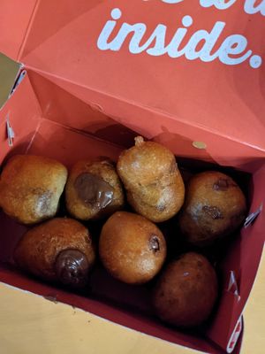 Loukmades with vegan chocolate praline centres at Lukumades in Athens