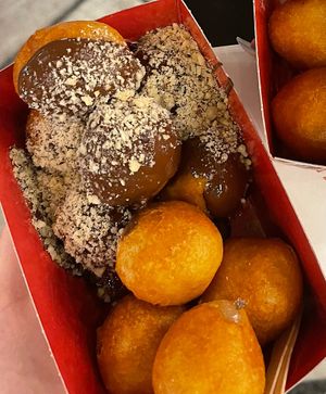 Vegan chocolate praline with hazelnut and apple - cinnamon   at Lukumades in Athens