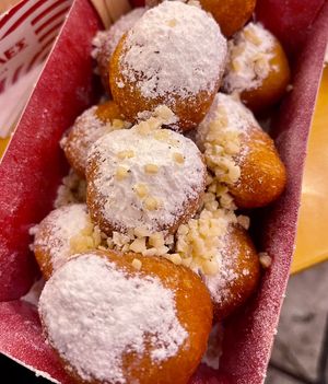 Icing sugar and almonds  at Lukumades in Athens