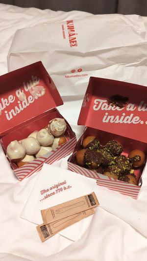 Veggie on left and Vegan on right at Lukumades in Athens