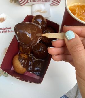 Dark chocolate loukoumades   at Lukumades in Athens