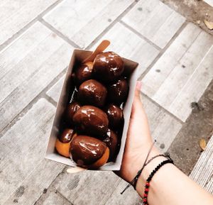 Vegan chocolate topping  at Lukumades in Athens