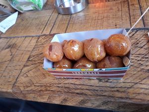 Lukumades with honey & cinnamon at Lukumades in Athens