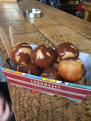 Bitter chocolate and peanut butter at Lukumades in Athens