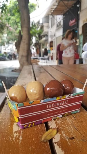 Peanut butter and bitter chocolate  at Lukumades in Athens