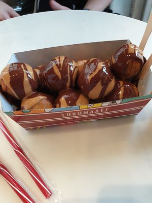 Filled with chocolate praline at Lukumades in Athens