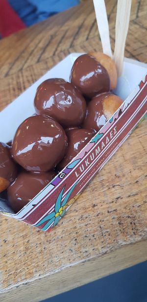 Bitter chocolate topping at Lukumades in Athens
