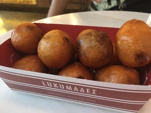 Lukumades filled with chocolate praline at Lukumades in Athens