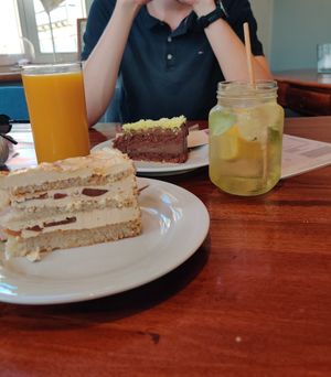 With drinks: mango juice and homemade herb lemonade (so good) at Café-Bistro Daheim in Bad Schandau